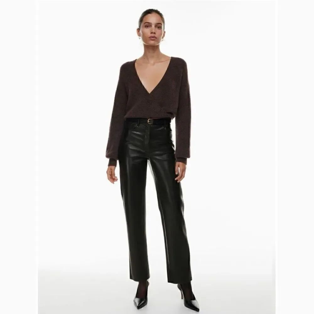 Wilfred High Waist Vegan Leather Melina Pant chocolate brown